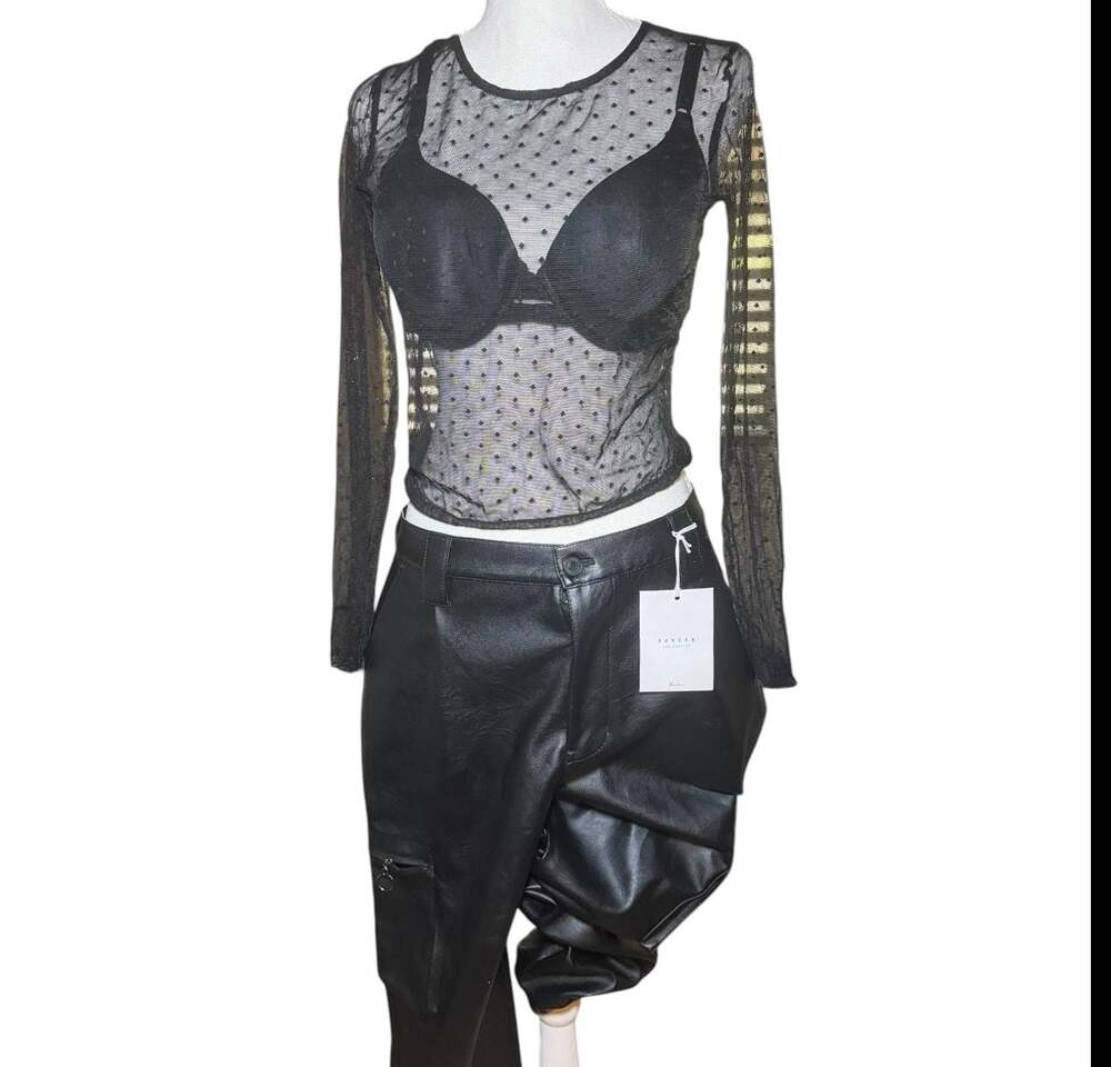 Mind Code Black Sheer Mesh Polka Dot Long Sleeve Top Womens Small Y2K